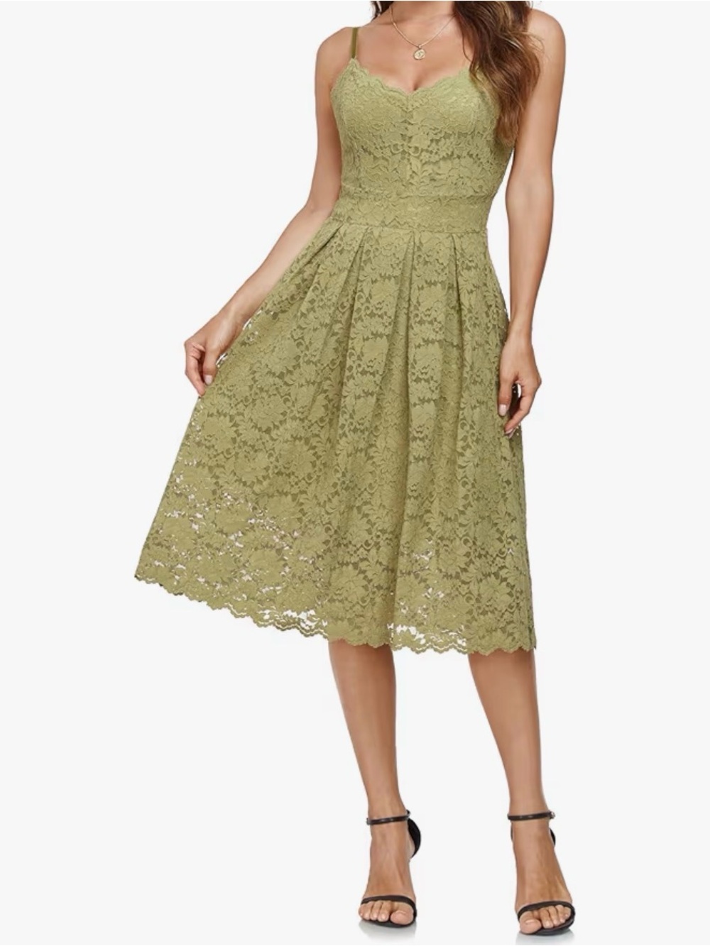 Atnlewhi Olive Green Lace Dress